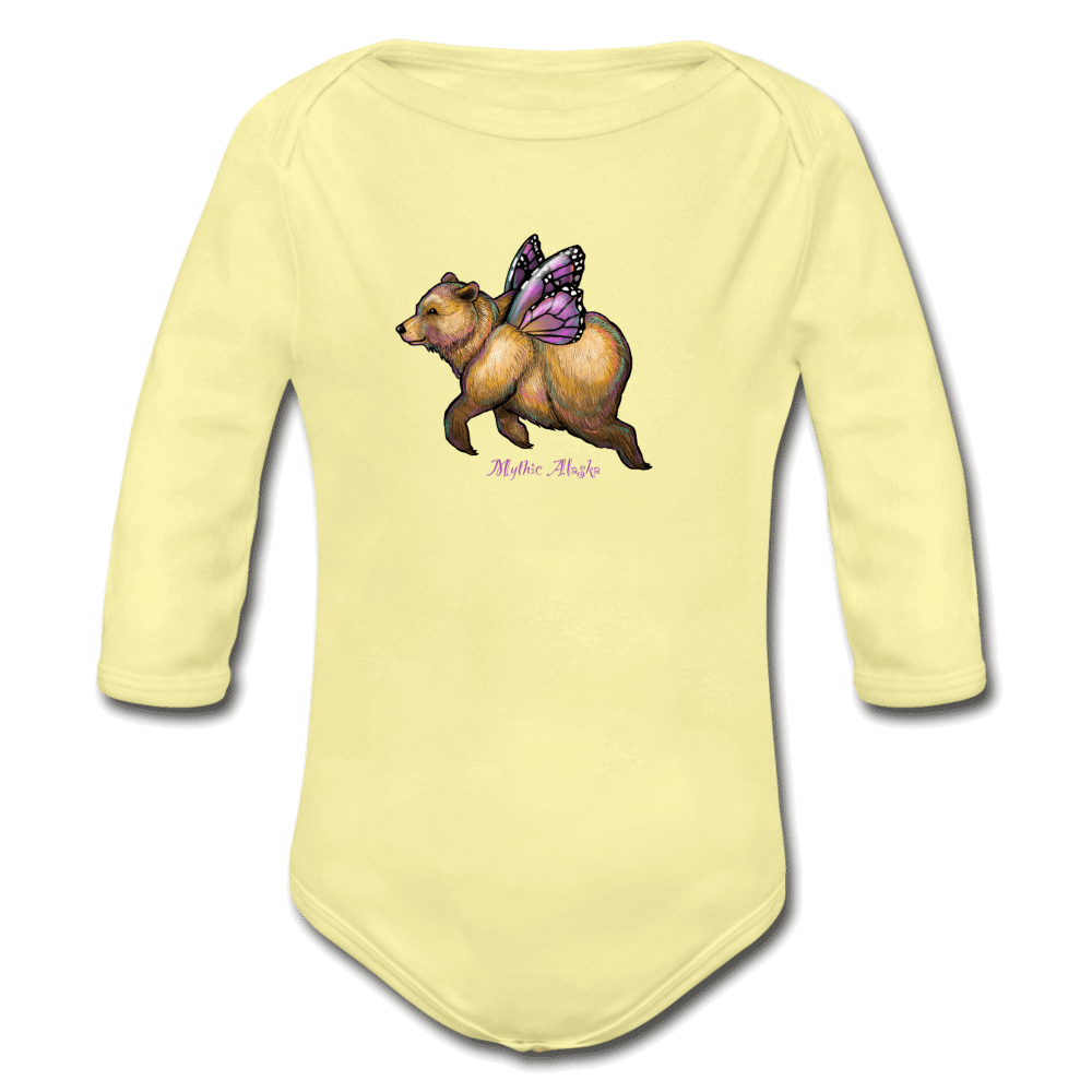 Butter Bear - Organic Long Sleeve Baby Bodysuit - washed yellow