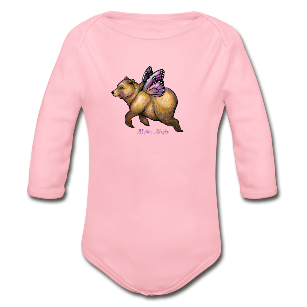 Butter Bear - Organic Long Sleeve Baby Bodysuit - light pink