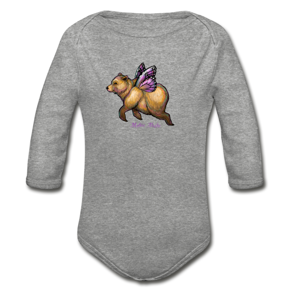 Butter Bear - Organic Long Sleeve Baby Bodysuit - heather gray