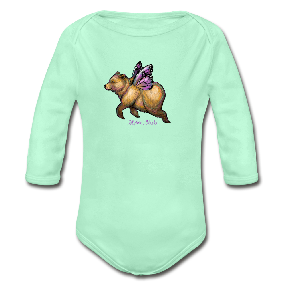 Butter Bear - Organic Long Sleeve Baby Bodysuit - light mint
