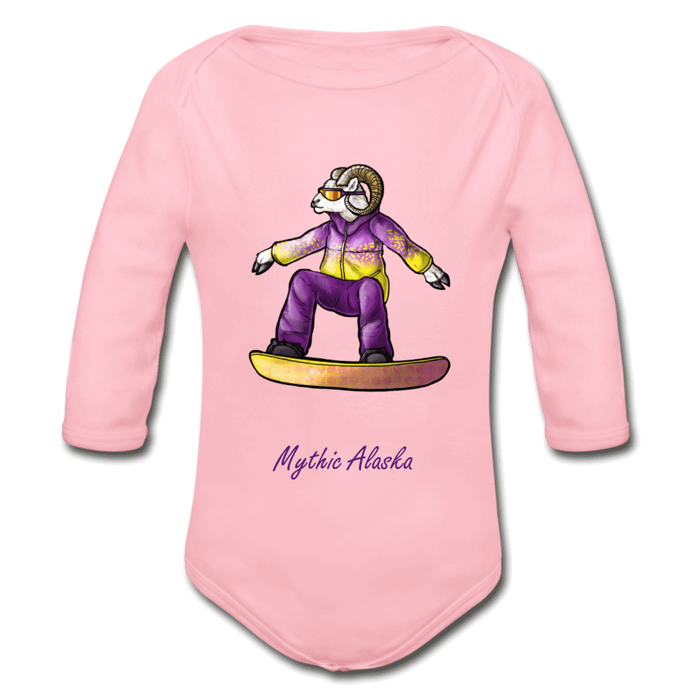 Steve D Sheep - Organic Long Sleeve Baby Bodysuit - light pink