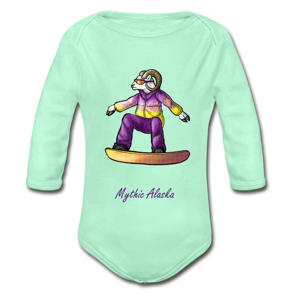 Steve D Sheep - Organic Long Sleeve Baby Bodysuit - light mint