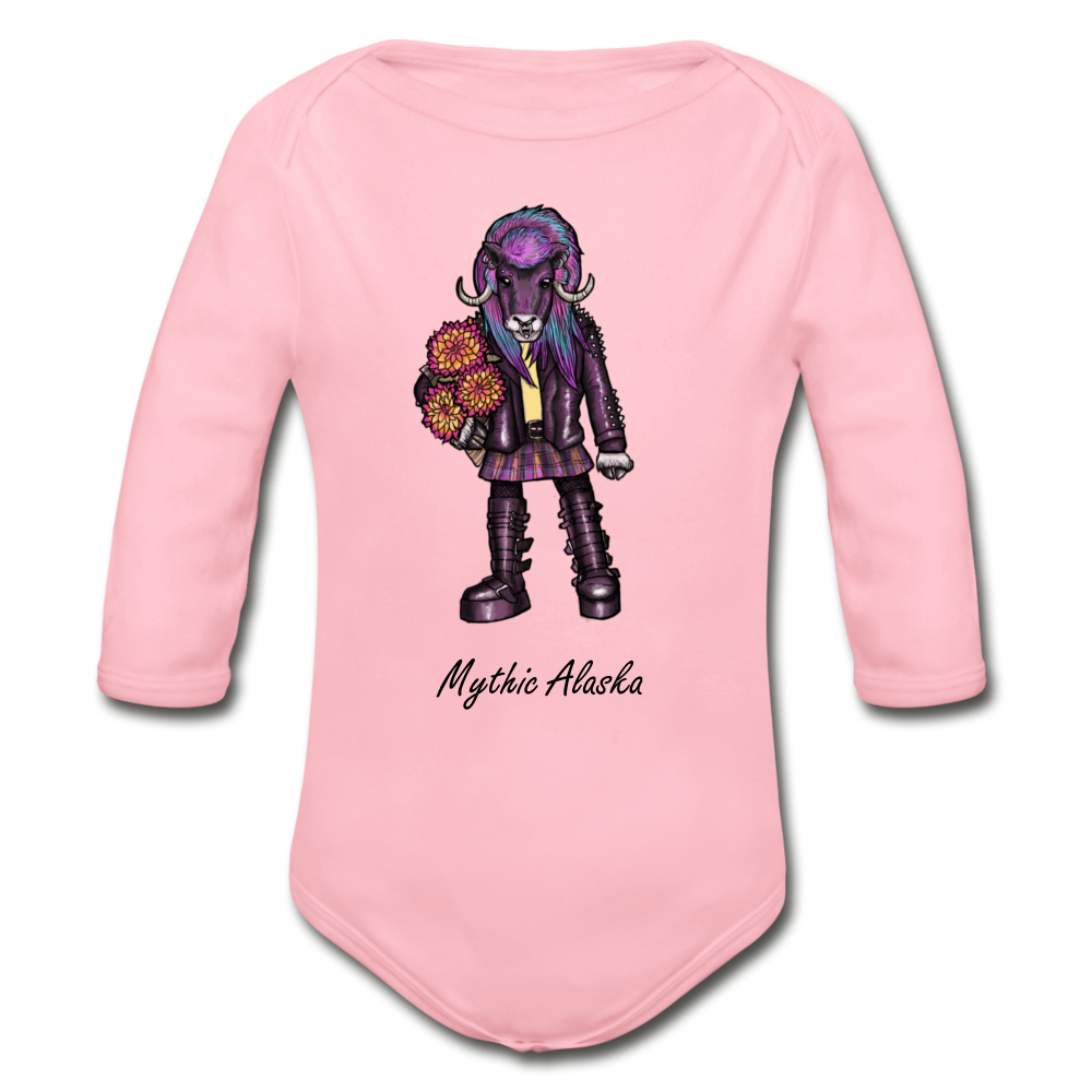 Mavis Muskox - Organic Long Sleeve Baby Bodysuit - light pink