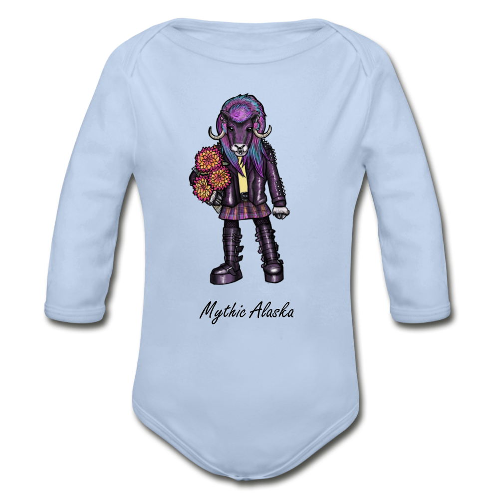 Mavis Muskox - Organic Long Sleeve Baby Bodysuit - sky