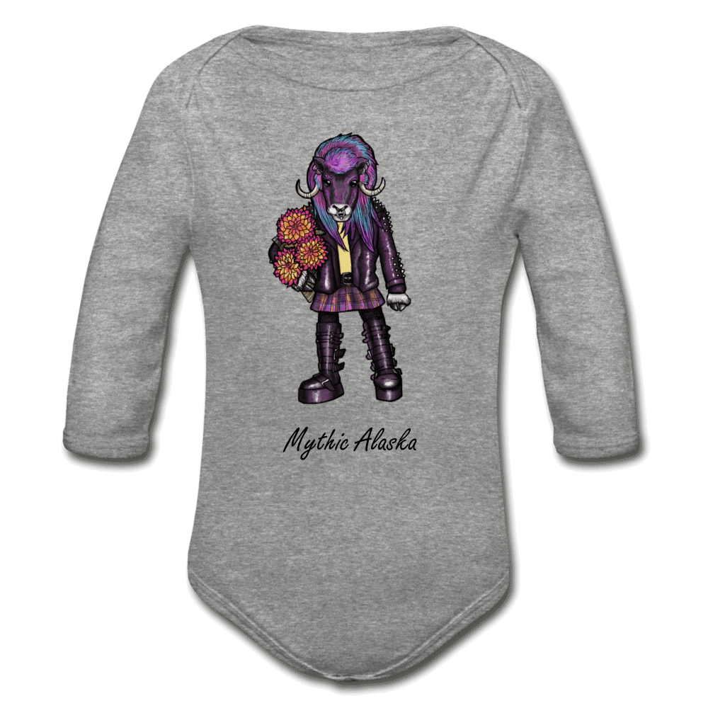 Mavis Muskox - Organic Long Sleeve Baby Bodysuit - heather gray