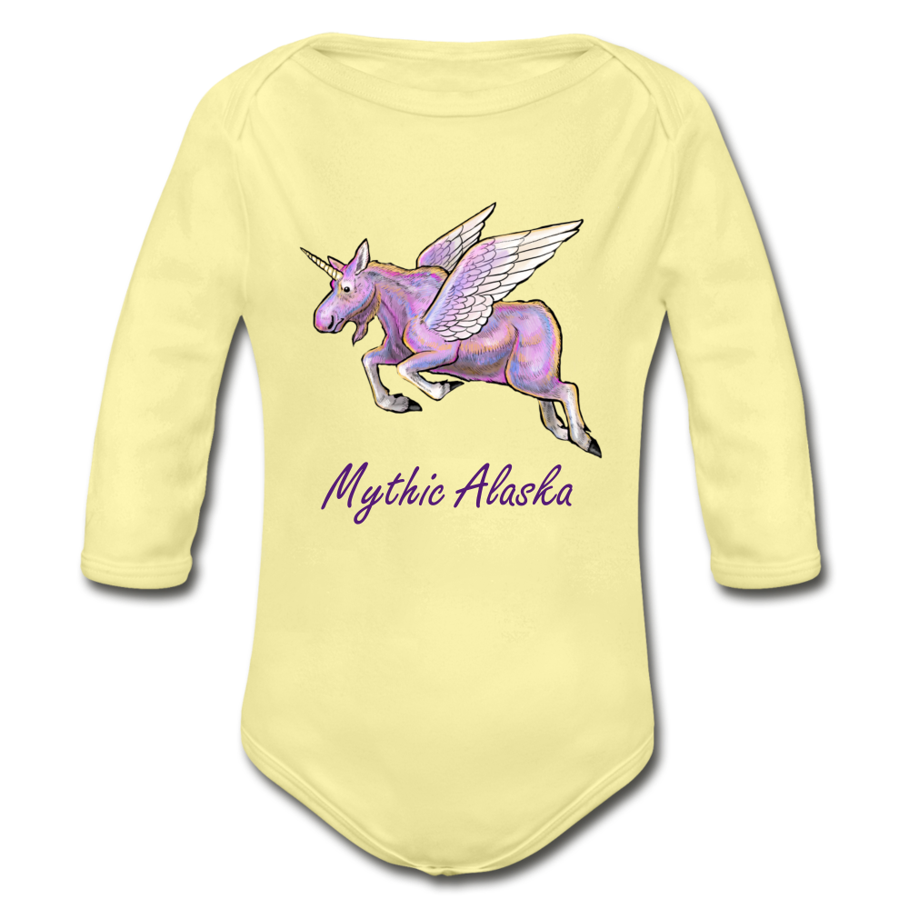 Moosicorn - Organic Long Sleeve Baby Bodysuit - washed yellow