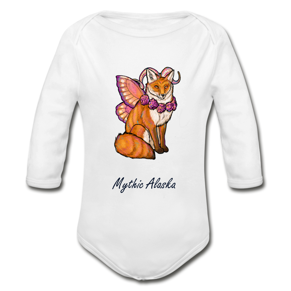 Fairy Fox - Organic Long Sleeve Baby Bodysuit - white
