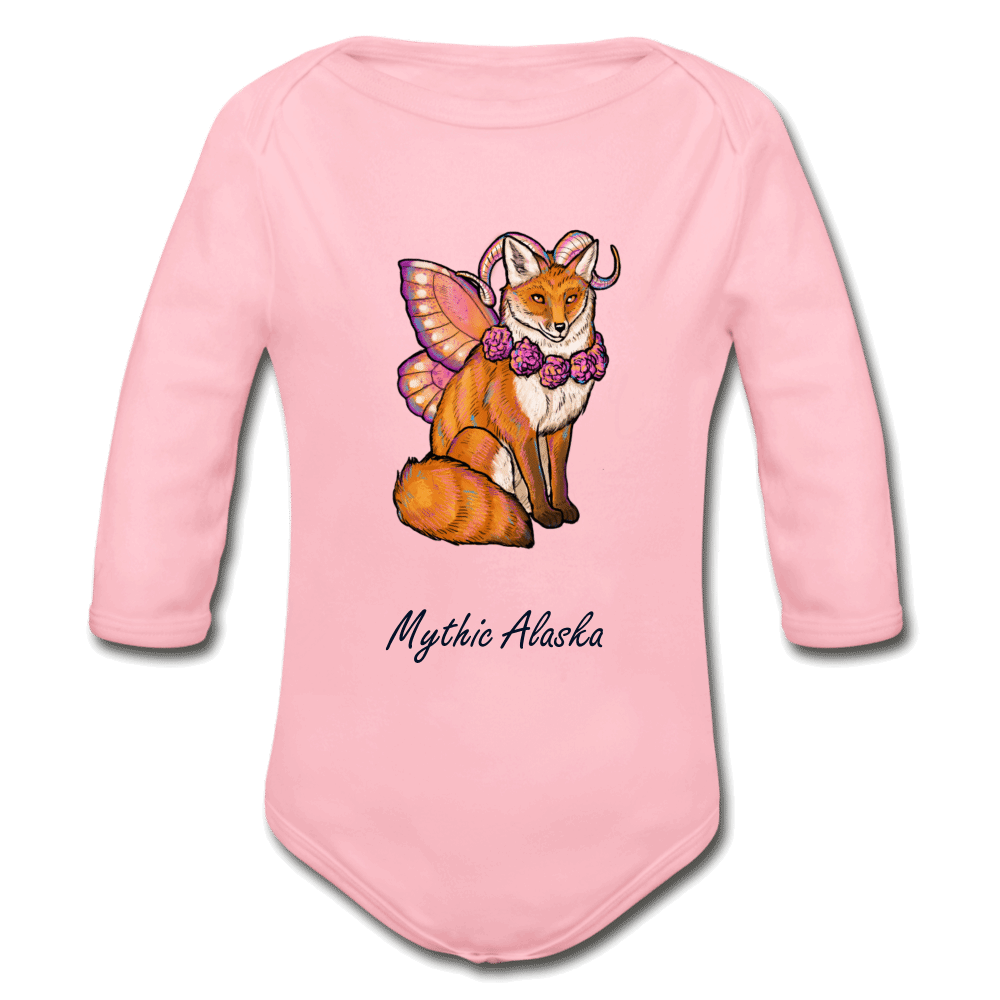 Fairy Fox - Organic Long Sleeve Baby Bodysuit - light pink