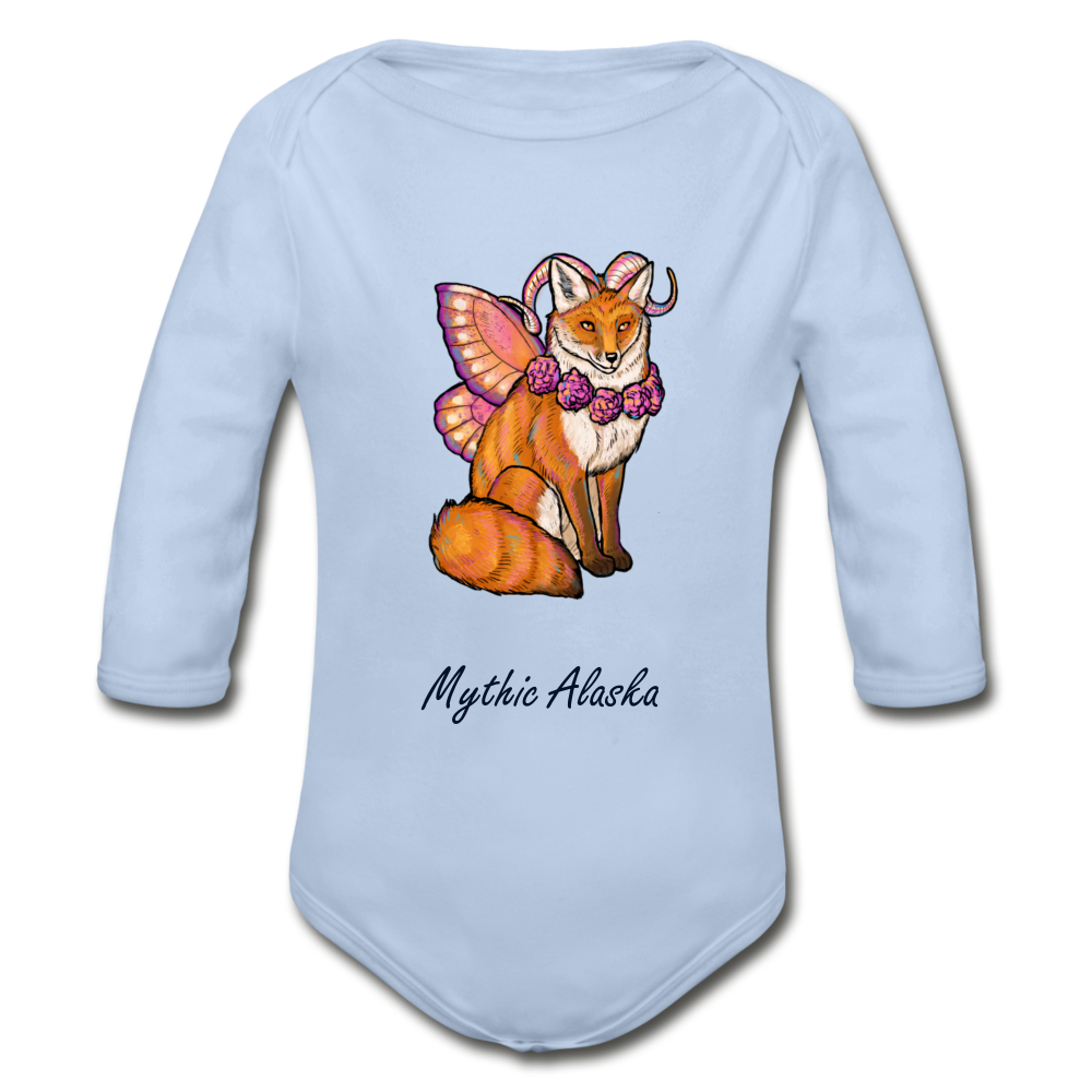 Fairy Fox - Organic Long Sleeve Baby Bodysuit - sky