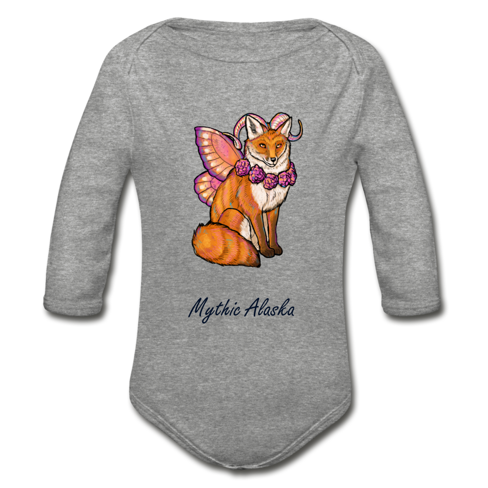 Fairy Fox - Organic Long Sleeve Baby Bodysuit - heather gray