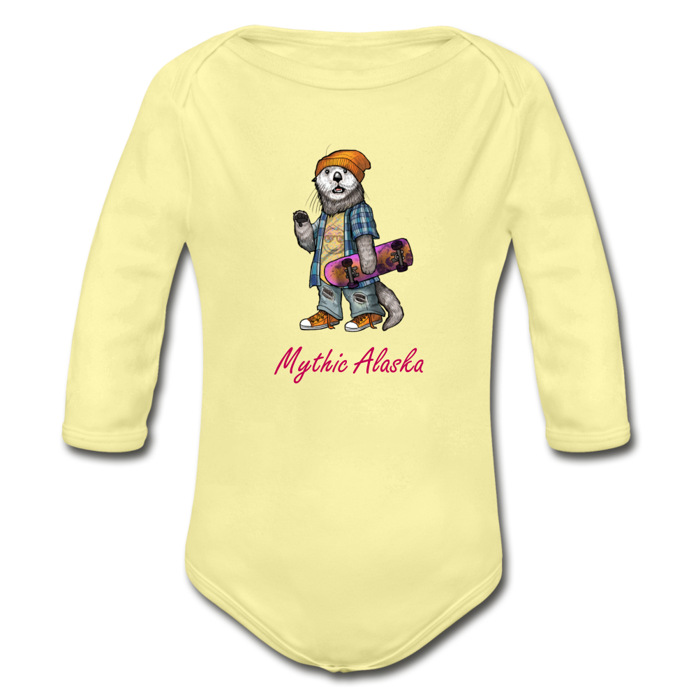 Ollie Otter - Organic Long Sleeve Baby Bodysuit - washed yellow