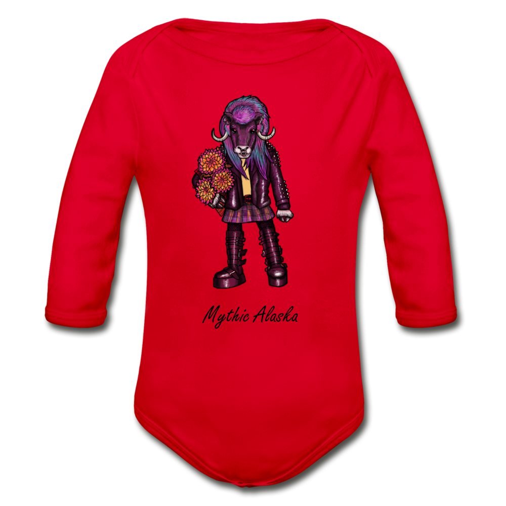 Mavis Muskox - Organic Long Sleeve Baby Bodysuit - red