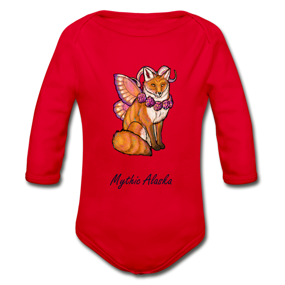 Fairy Fox - Organic Long Sleeve Baby Bodysuit - red
