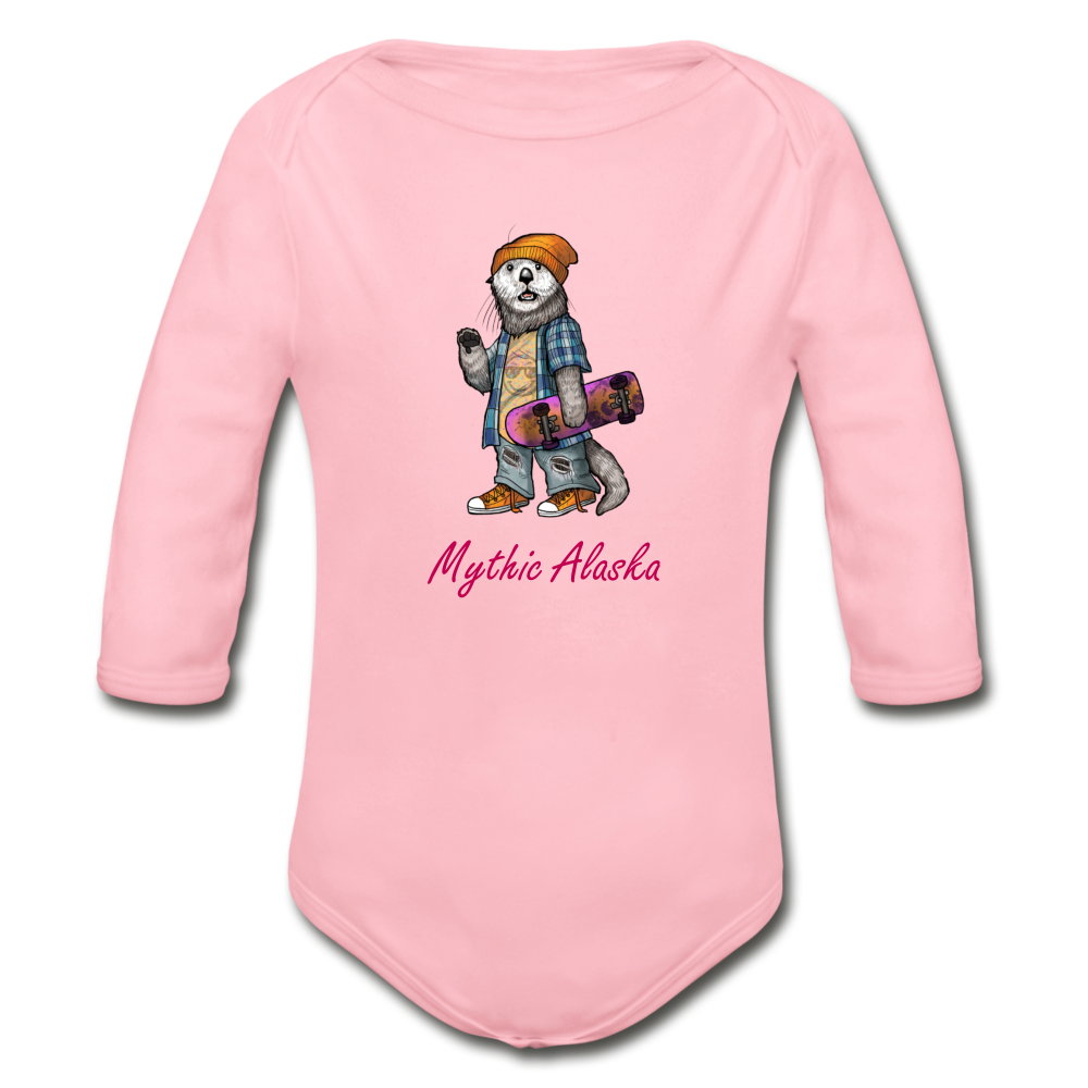 Ollie Otter - Organic Long Sleeve Baby Bodysuit - light pink